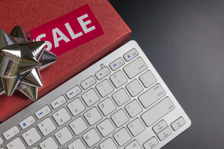 image flat lay concept cyber Monday sale black background.