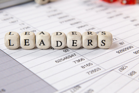 leaders word on wood cube business content image.の写真素材