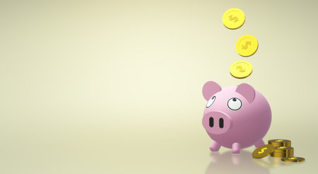 Piggy bank coin 3d rendering for money content.