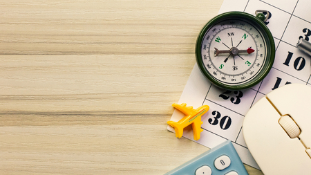 The white  office  table for travel content.の写真素材