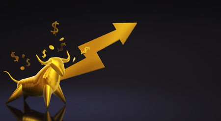 The 3d rendering gold bull for business content.の写真素材
