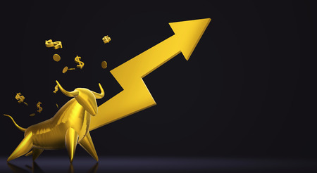 The 3d rendering gold bull for business content.の写真素材