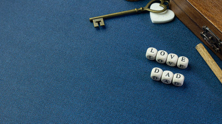 The wooden text  for father day content close up image.