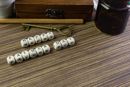 The wooden text  for father day content close up image.
