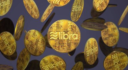 Gold coin Libra 3d rendering cryptocurrency content.の写真素材