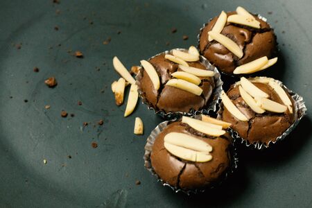 The  Chocolate brownie cup cake home made close up image.の写真素材