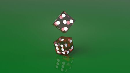 The red dices on green 3d rendering close up image.の写真素材