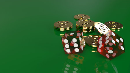The red dices on green 3d rendering close up image.