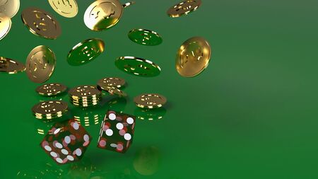 The red dices on green 3d rendering close up image.の写真素材