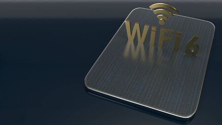 The 3D rendering  building on tablet for wifi 6 concept.の写真素材
