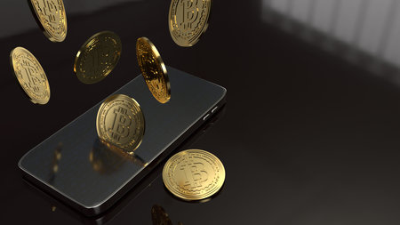 The smart phone and bitcoin 3d rendering for business concept.