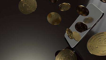 The smart phone and bitcoin 3d rendering for business concept.の写真素材