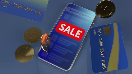 The smartphone and credit card for shopping online concept 3d renderingの写真素材