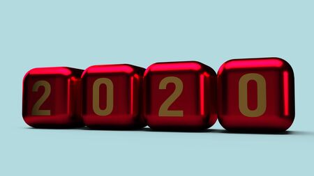 The 2020 gold number on cubes red Metallic color 3d rendering for new year content.の写真素材