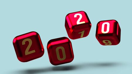 The 2020 gold number on cubes red Metallic color 3d rendering for new year content.の写真素材