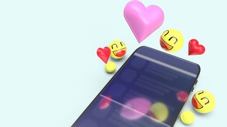 The smartphone  emotion icon 3d rendering image for  social media concept.の写真素材