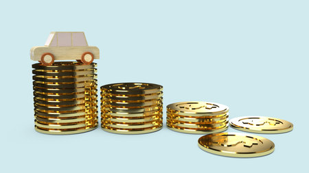 The car  wood toy and gold coins for  car business content.の写真素材