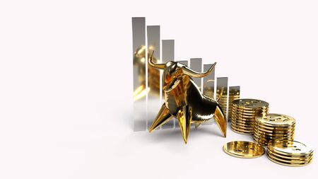 The golden bull and gold coins  3d rendering for business content.の写真素材