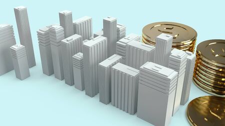 The Building model and gold coins for  property content.の写真素材