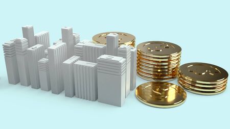 The Building model and gold coins for  property content.の写真素材