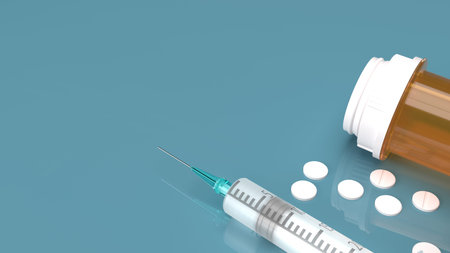 The  injection needle drugs pill 3d rendering for  medical concept.