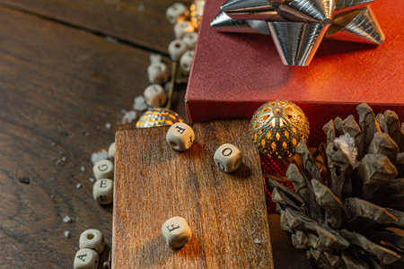 The Christmas equipment decorations on wood background for holiday concept.の写真素材