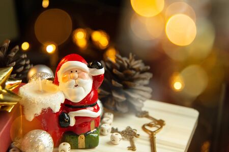 The Christmas equipment decorations on wood background for holiday concept.の写真素材