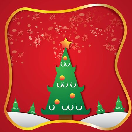 The christmas tree and snow on red background vector image.のイラスト素材