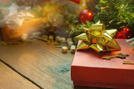 The Christmas decorations on wood table for holiday content.の写真素材