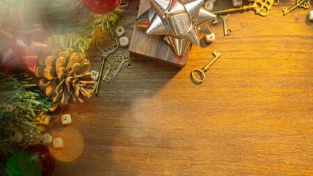 The Christmas decorations on wood table for holiday content.の写真素材