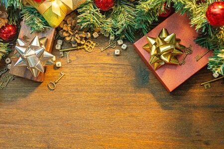The Christmas decorations on wood table for holiday content.の写真素材
