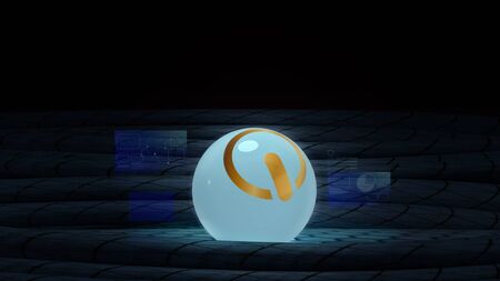 The gold start logo glass ball on black cables 3d rendering image for digital content.の写真素材
