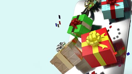 The Tablet  and Gift box  3d rendering for shopping online or celebration concept.の写真素材