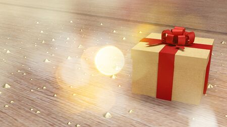The gift box  on. Wood table 3d rendering for holiday content.
の写真素材