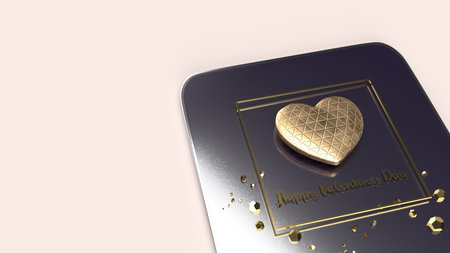 gold heart 3d rendering on tablet  background for valentineâs content.の写真素材