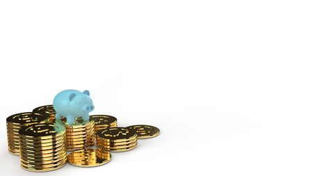 A blue pig on gold coins 3d rendering for business content.の写真素材