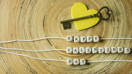 The  text wood cubes image for valentines day content.の写真素材
