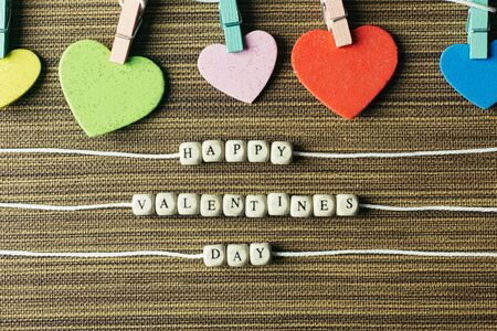 The  text wood cubes image for valentines day content.の写真素材