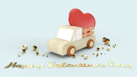 The wood truck and red hearts 3d rendering for valentines content.の写真素材