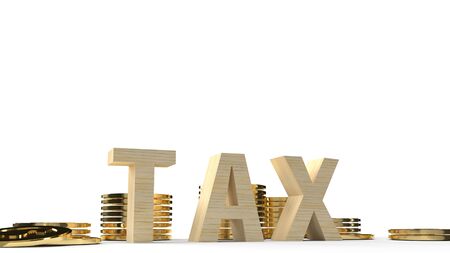 wood tax and coin 3d rendering image for business content.の写真素材