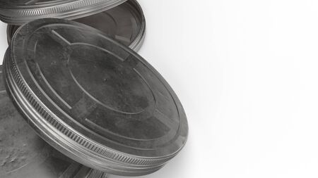 The film reel cases  on white background 3d rendering for behind the scene content.の写真素材