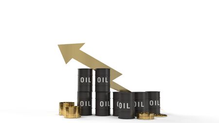 The tank oil and gold coins  3d rendering for petrol content.の写真素材