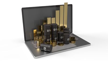 oil thanks and chart on  laptop 3d rendering for  petroleum  content.の写真素材