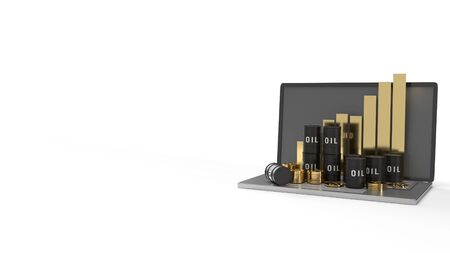 oil thanks and chart on  laptop 3d rendering for  petroleum  content.の写真素材