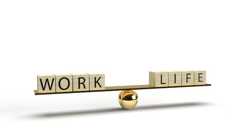 wood cube work and life on plate balance 3d rendering for abstract content.の写真素材