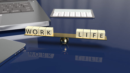 wood cube work and life on plate balance 3d rendering for abstract content.