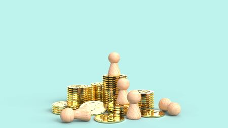wooden human figure gold coin 3d rendering on blue background  for business content.の写真素材