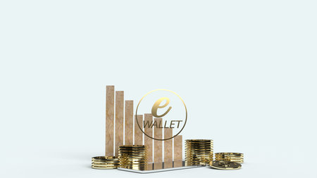 mobile symbol e wallet  and gold coins 3d rendering for e business concept.