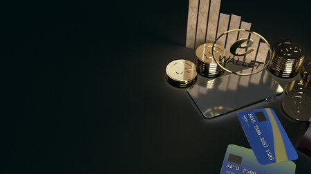 mobile symbol e wallet  and gold coins 3d rendering for e business concept.の写真素材