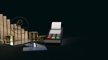mobile symbol e wallet  and gold coins 3d rendering for e business concept.の写真素材